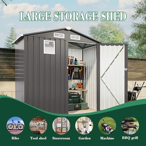 5x3x6FT Outdoor Storage Shed, Galvanized Steel Garden Shed with Lockable Door & Window, Waterproof Metal Tool Storage for Garden, Backyard, Patio