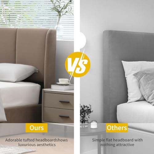 VELOCAVA Queen Size Lift Up Storage Bed with Modern Wingback Headboard, Upholstered Platform Bed with Fabric with Hydraulic Support Bars