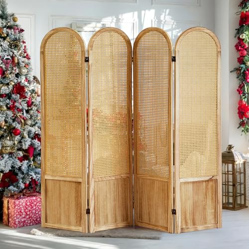 5.9 Ft Tall Hand-Woven Rattan Room Divider 3 Panels, Wood Room Divider Panel, Folding Screen Divider Wall, Wall Divider for Room Separation