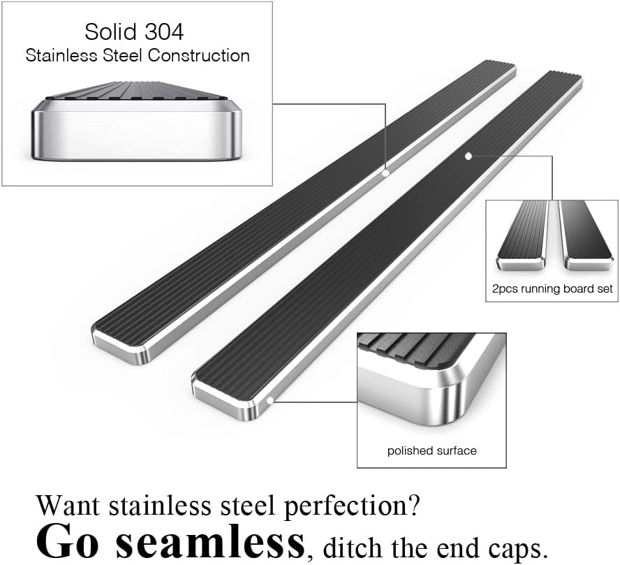 APS iBoard 304 Stainless Steel Polished 5in Silver Running Boards Compatible with Ford F150 2009-2014 SuperCrew Cab (Nerf Bars Side Steps)