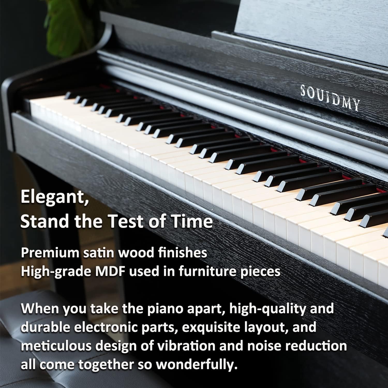 Souidmy V-200 88-Key Digital Piano, Weighted Hammer-Action Ivory Textures Keyboard, Bluetooth MIDI, Enhanced Acoustic Resonance