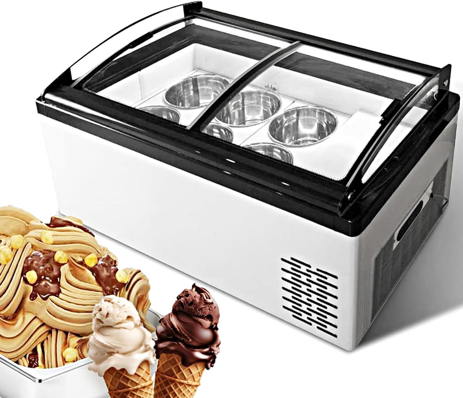 Wixkix Commercial Gelato Display Freezer, Countertop Hard Ice Cream Showcase with 6 Round Pan