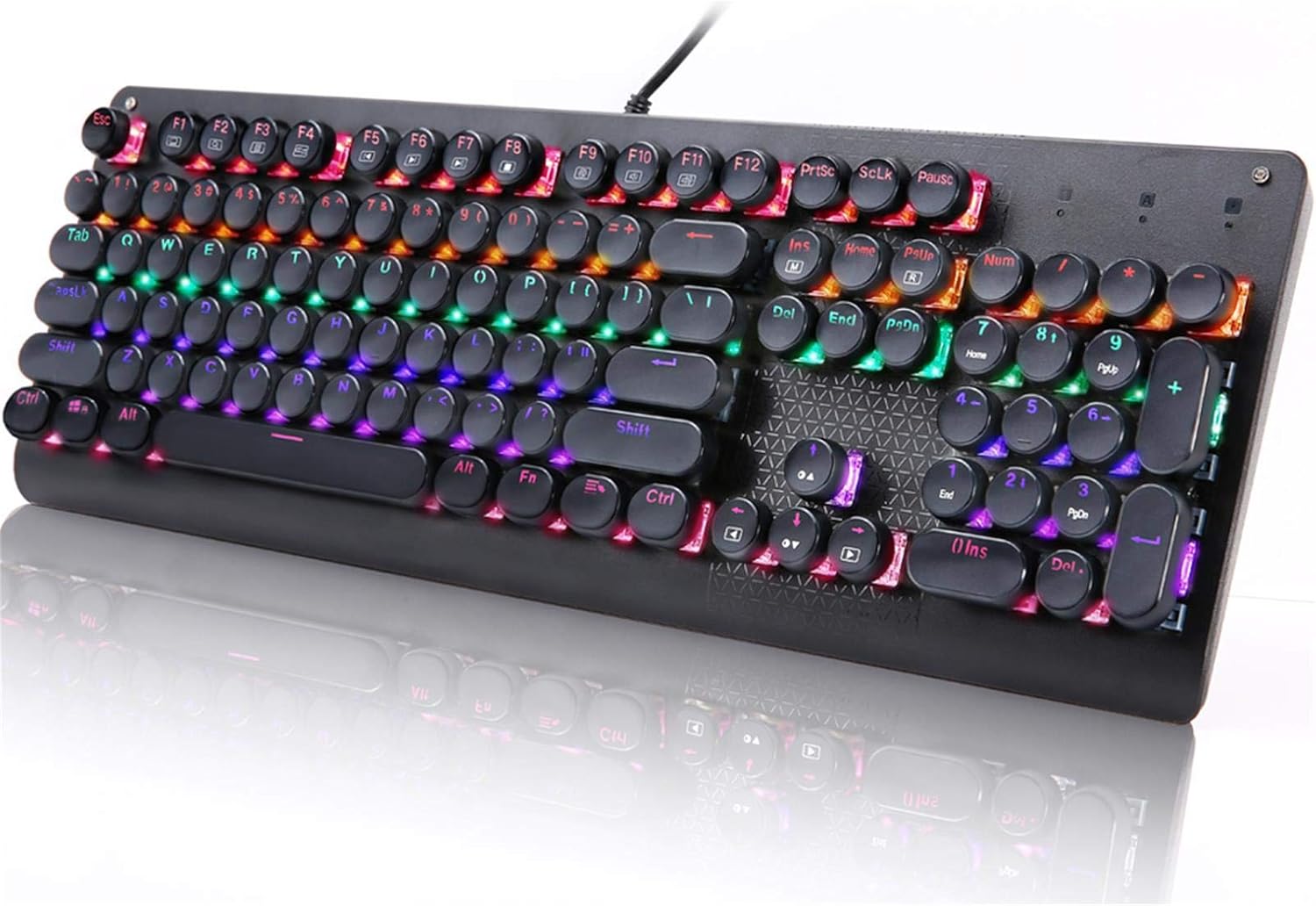 Retro Mechanical Gaming Keyboard, E-YOOSO Typewriter Style LED Backlit Keyboard with 104 Round Keys for Game and Office, Computer, Laptop