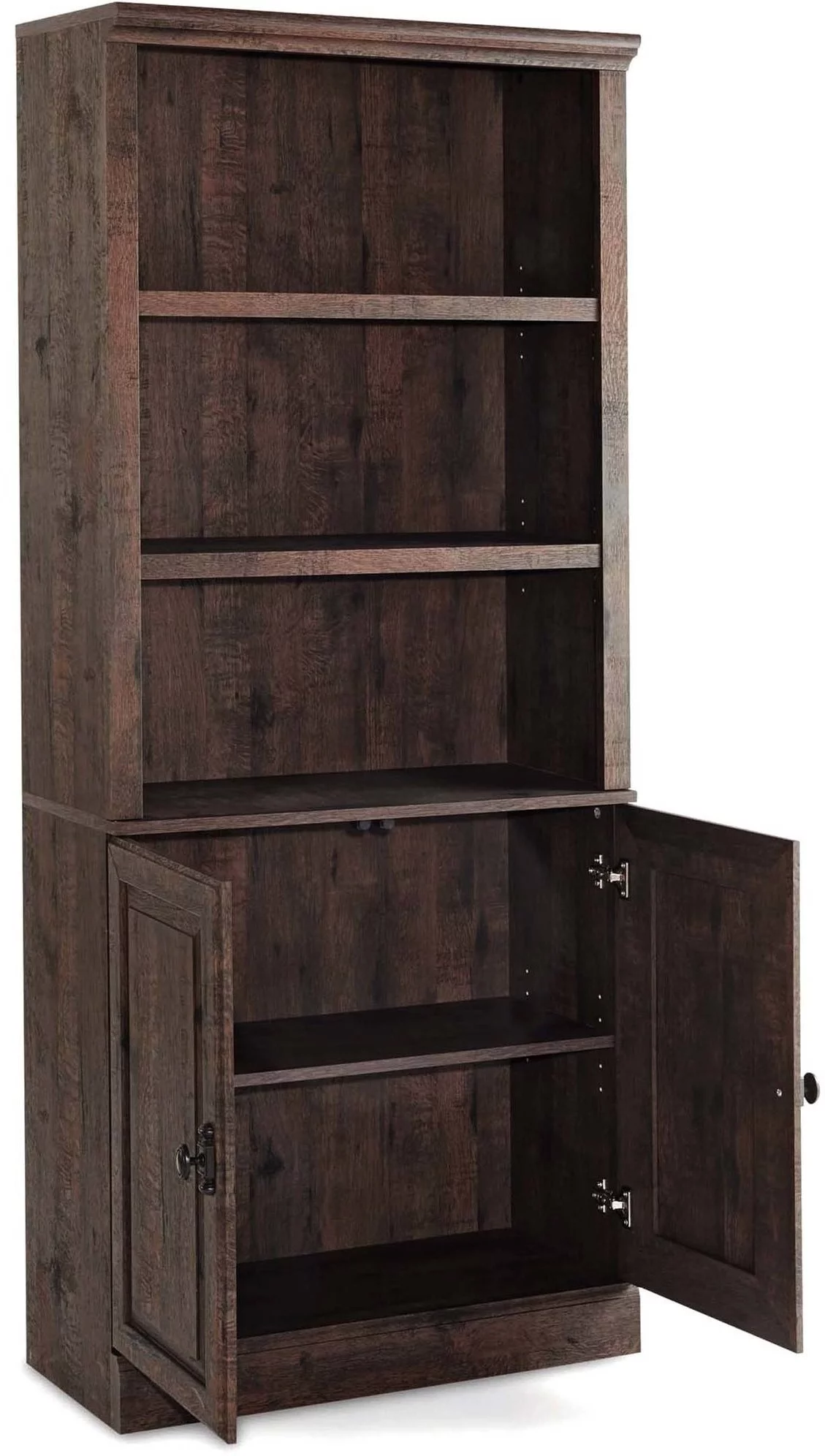 Better Homes & Gardens 71" Crossmill 5 Shelf Bookcase with Doors, Heritage Walnut Finish