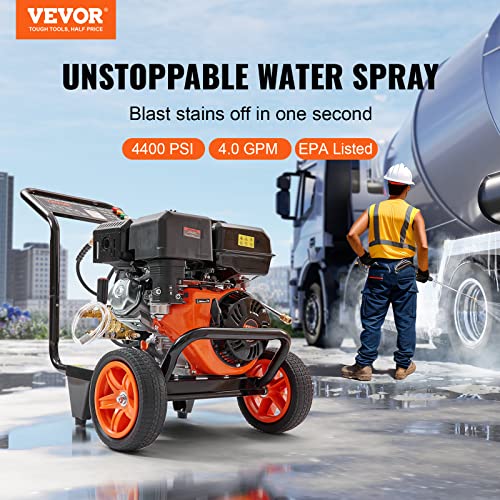 VEVOR Gas Powered Pressure Washer 3400 PSI 2.6 GPM, with Spray Gun and Extension Wand, 5 Quick Connect Nozzles, Copper Pump