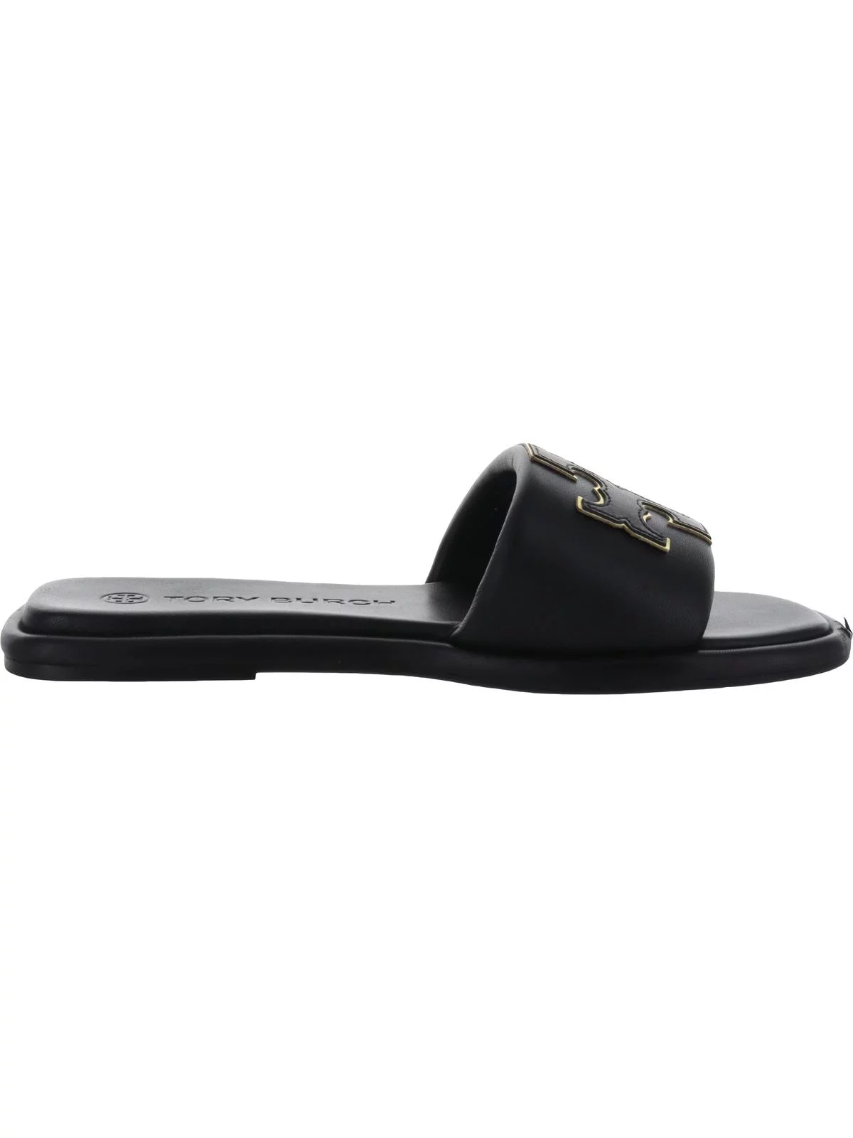 Tory Burch Double T Sport Women's Leather Logo Flat Slide Sandals