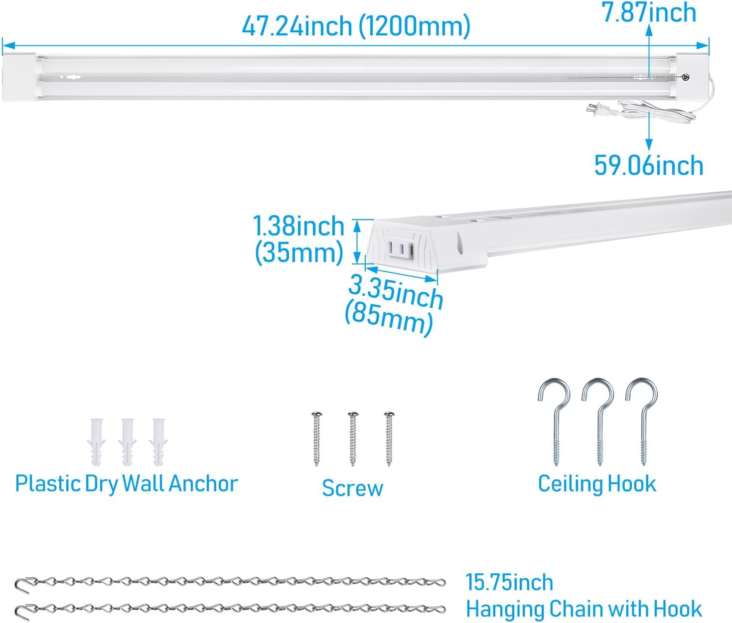 LEONLITE 10-Pack LED Shop Light 4FT, Deep Reflector, 40W 5000K Daylight Linkable LED Shop Light, Plug in Shop Light with Pull Chain (ON/Off)