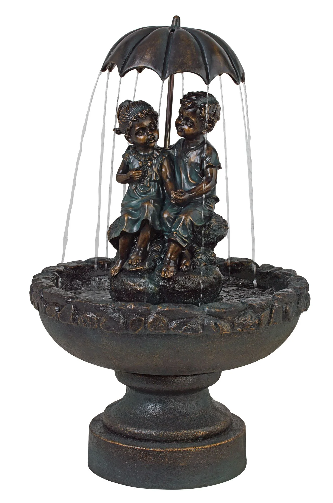 John Timberland Boy and Girl Under Umbrella Modern Outdoor Water Fountain 40" for Yard Garden Patio Home Deck Porch House Exterior Balcony Roof Decor