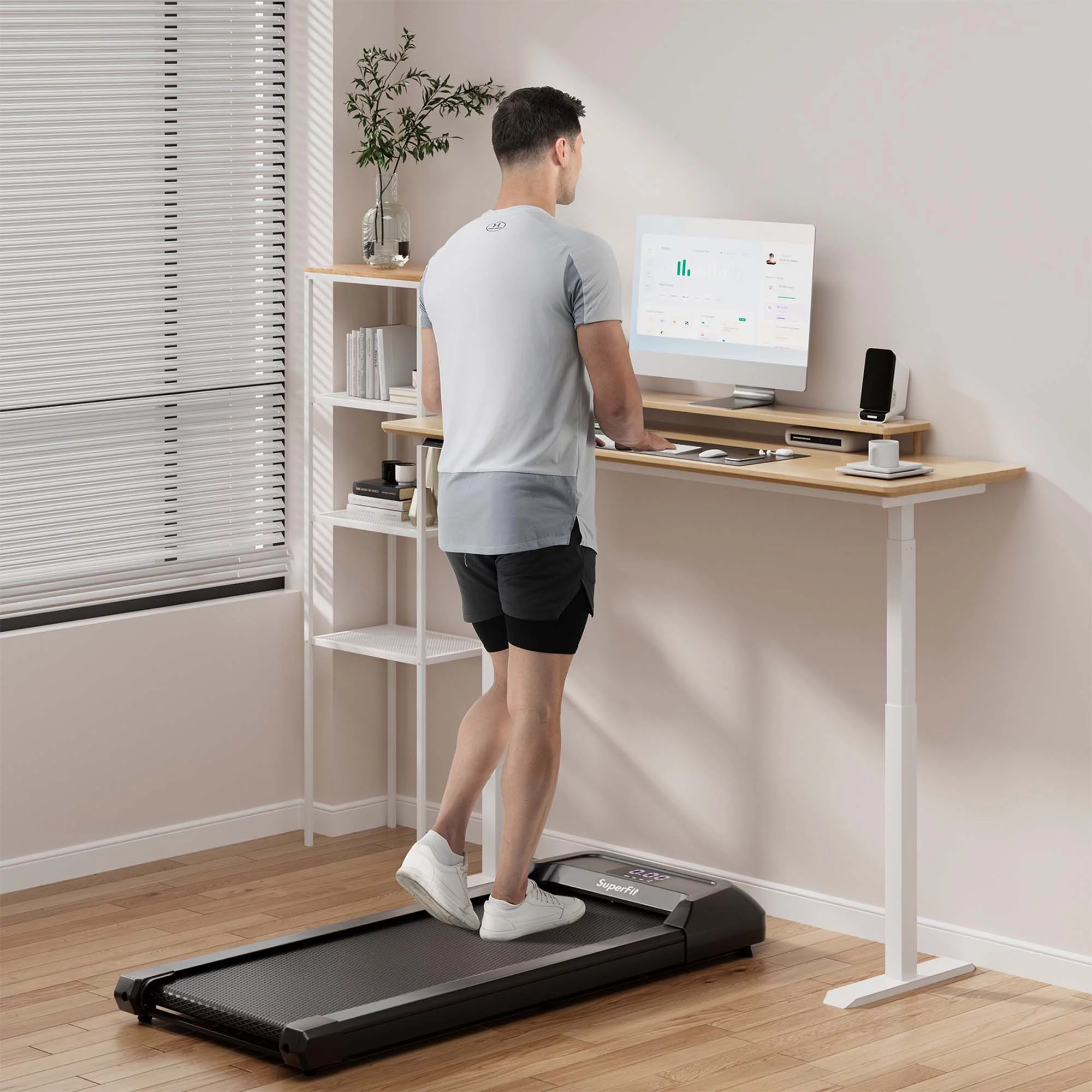 SuperFit 0.6-3.8MPH Walking Pad Under Desk Treadmill with Remote Control and LED Display Black