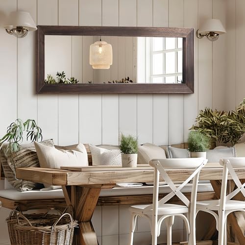 MELOMOIR Rustic Farmhouse Full Length Mirror, 64"x21" Wood Frame Floor Mirror, Free Standing Mirror Leaning Hanging Mirror