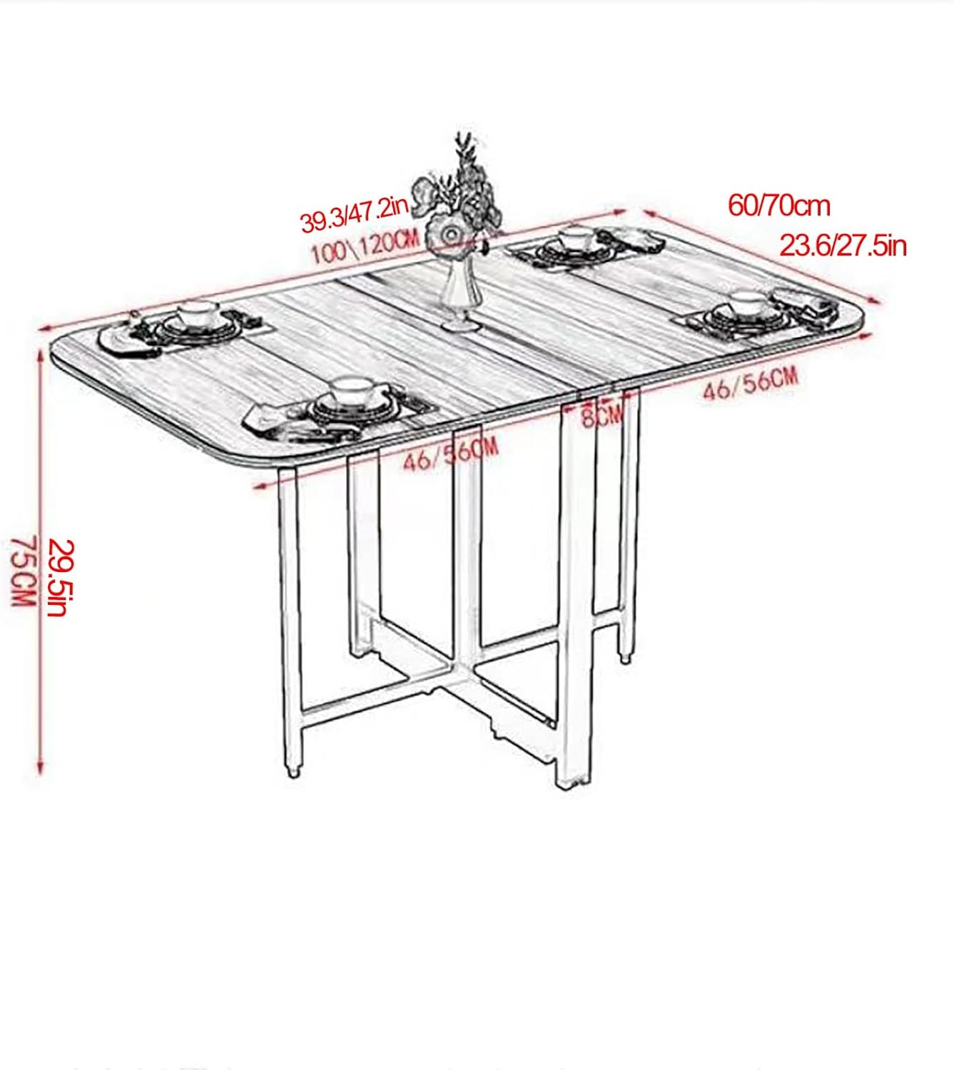 Drop Leaf Dining Table, Folding Dining Table, Wooden Foldable Kitchen Table, Multifunction Expandable Table