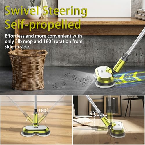 Cordless Electric Mop, Electric Spin Mop with LED Headlight and Water Spray