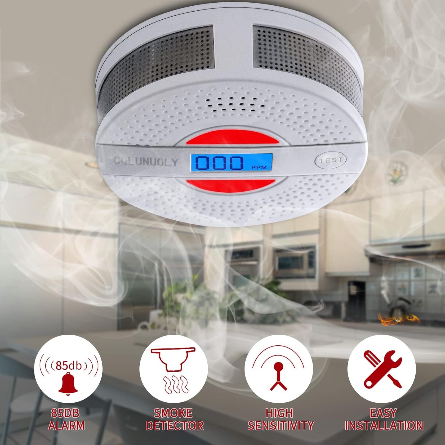 Cqlunuoly 2 Pack Smoke Detector Carbon Monoxide Detectors Combo Fire Ring Smoke and Carbon Monoxide Detector First Alert Nest Smoke and Carbon