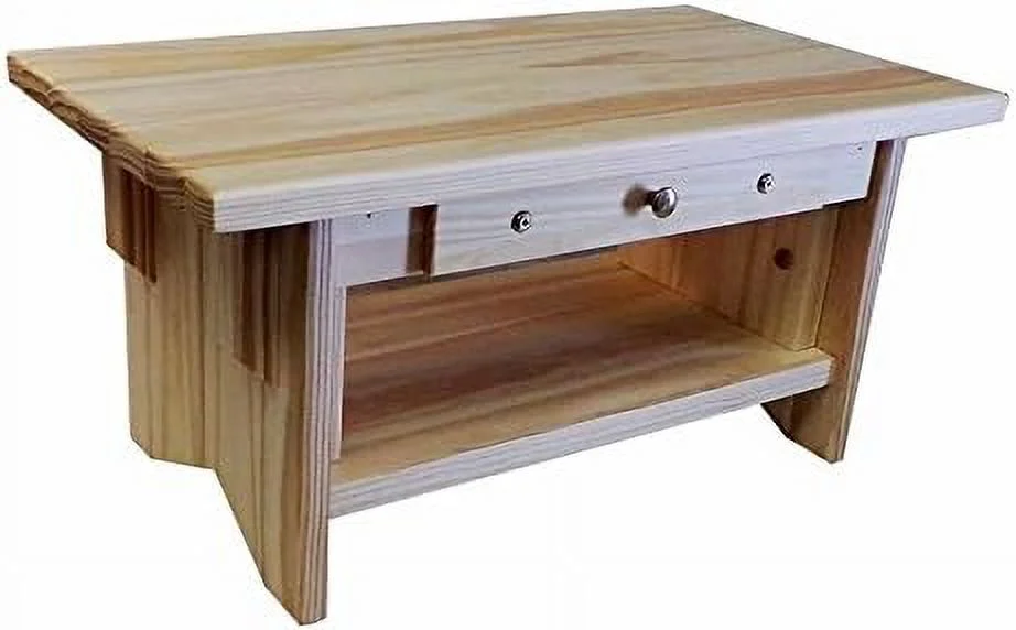 personal altar table w/display shelf: unfinished pine 20"×11"×10" tall ~ (pine 10" w/drawer)
