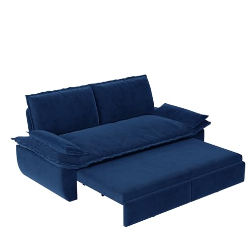 70.1" Futon Sofa Bed Queen Size, Pull Out Bed, 3-in-1 Convertible Sleeper Sofa with 2 Soft Pillows, Modern Velvet Futon Couch for Living Room