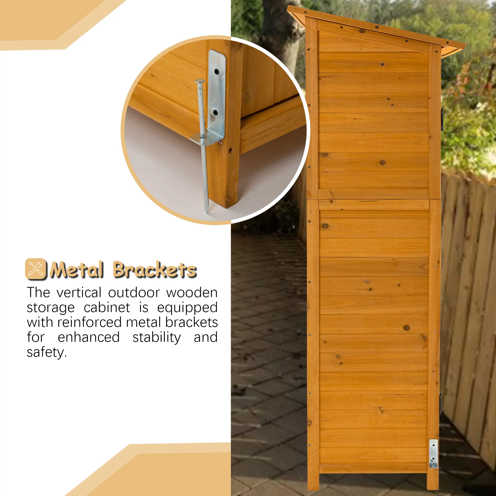 CASEMIOL Patio Storage Shed with Detachable Shelves and Hooks, Outdoor Wood Shed with Waterproof Pitch Roof, Backyard Shed with Lockable Door