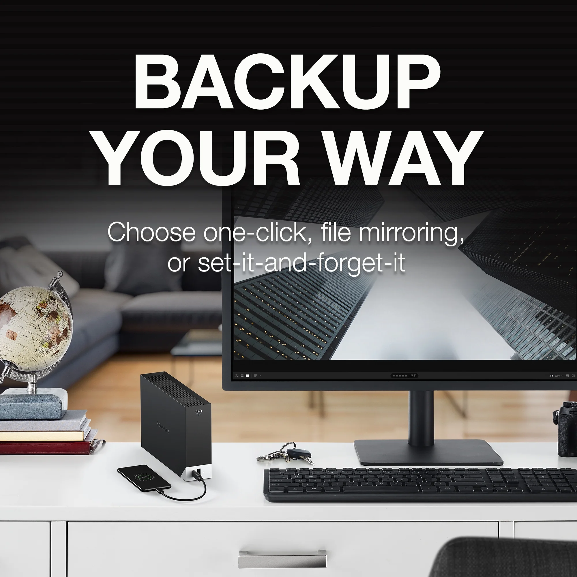 Seagate One Touch Hub 14TB External USB-C and USB 3.0 Desktop Hard Drive - Black (STLC14000400)
