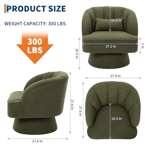 GarveeHome Modern Swivel Barrel Accent Chair, 360° Teddy Fabric Upholstered Armchair with Striped Backrest & Plush Padding