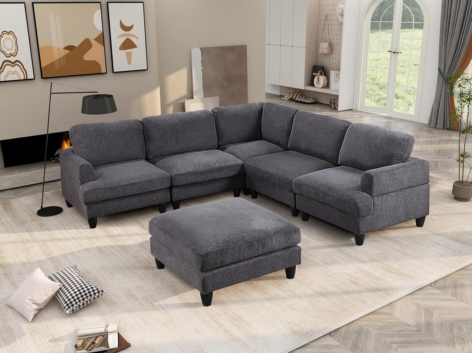 U-Shaped Oversized Modular Sectional Sofa Couch with Movable Ottoman