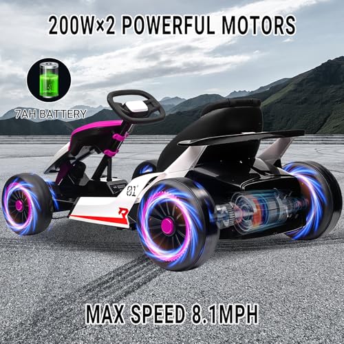 24V Go Kart for Kids, Electric Drift Kart with 2X200W Motor, 7AH Battery, Drift Function, Electric Pedals, and Safety Belt