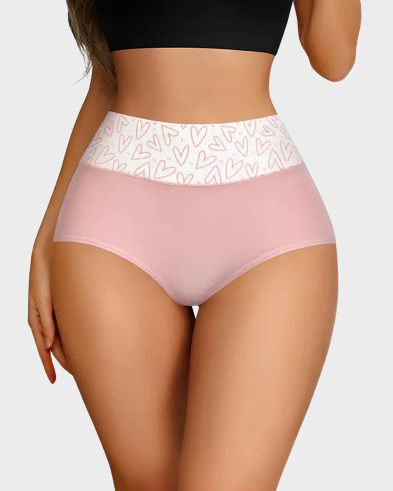 Soft Cotton Heart Print High-Waist Panties (6 Pack)