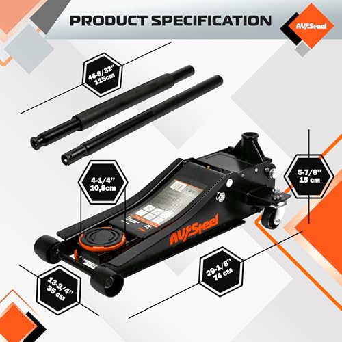 Low Profile Floor Jack 3 Ton (6600 lbs), Heavy Duty Hydraulic Jack for Car, Heavy-Duty Floor Jack with Dual Pistons Quick Lift Pump