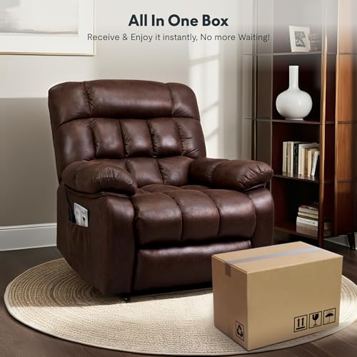 FLEXISPOT XL31 Power Lift Recliner Chair for Elderly, Electric Lift Chair with Massage & Heat, PU Leather Reclining Sofa w/Cup Holders