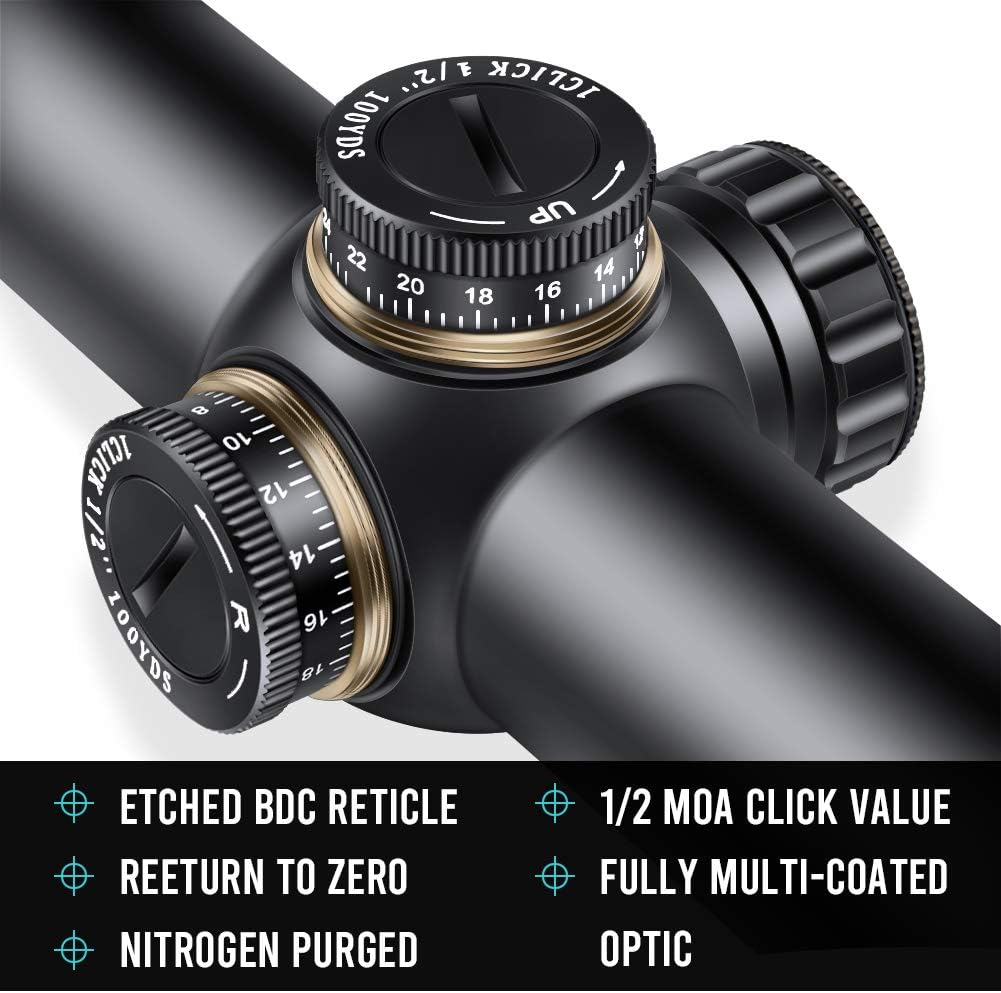 EZshoot SFP 1-6X24E Riflescope Waterproof Dual-Color (Red/Green) Illuminated-Reticle Crosshair Scope for Hunting