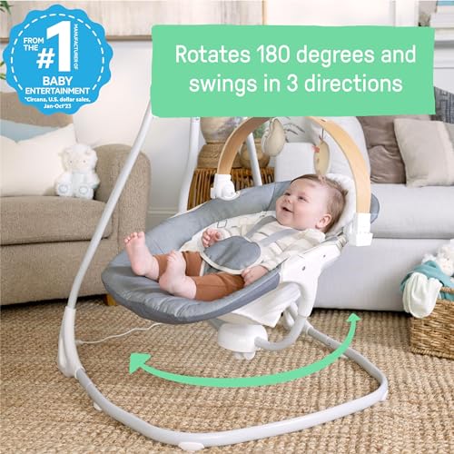 Ingenuity SimpleComfort Lightweight Compact 6-Speed Multi-Direction Baby Swing, Vibrations & Nature Sounds, 0-9 Months 6-20 lbs (Pink Cassidy)