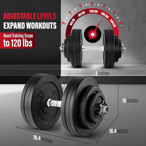 Yes4All Old School Adjustable Dumbbell Set with Weight Plates, Star Lock Collars/Connector, 40lbs to 200lbs Adjustable Weight Plates Set