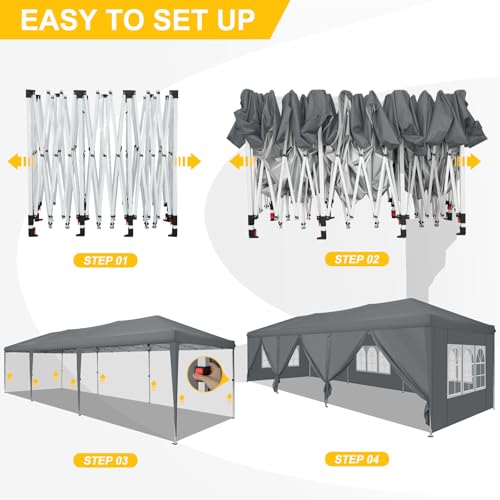 COBIZI Canopy 10x20 Pop Up Canopy Tent with 6 Sidewalls Party Tents for Parties Weddings Backyard Waterproof Canopy Outdoor Commercial Canopy Event