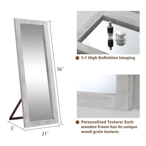 MELOMOIR Rustic Farmhouse Full Length Mirror, 64"x21" Wood Frame Floor Mirror, Free Standing Mirror Leaning Hanging Mirror
