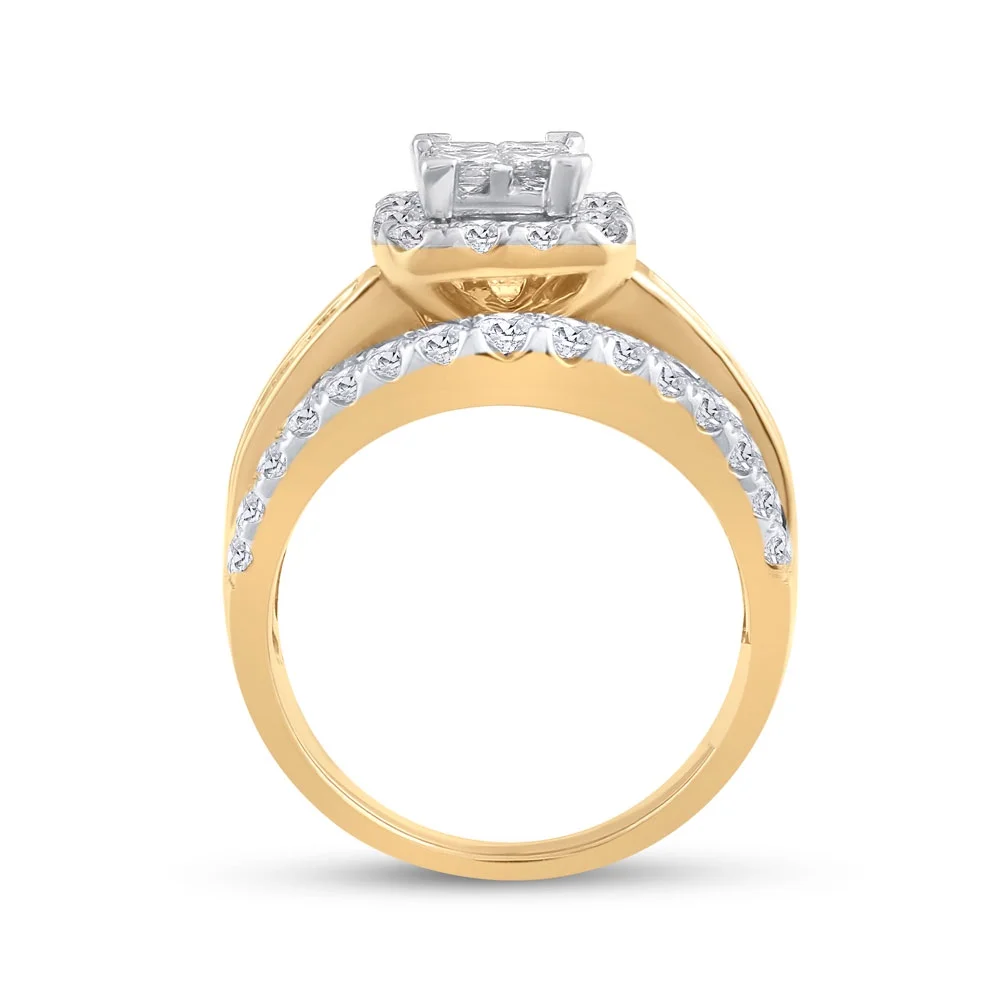 Women's Solid 14kt Yellow Gold Princess Diamond Cluster Bridal Wedding Engagement Ring 2 Cttw Ring Size 6