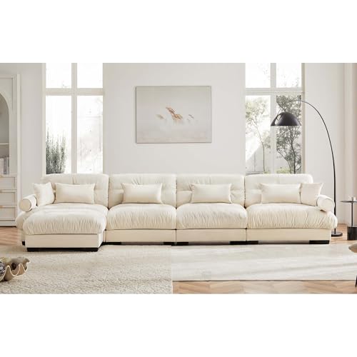 130" Modular Sectional Sofa,Velvet Upholstered Couches for Living Room,3 Seater Green Sofa Couch with Movable Ottoman