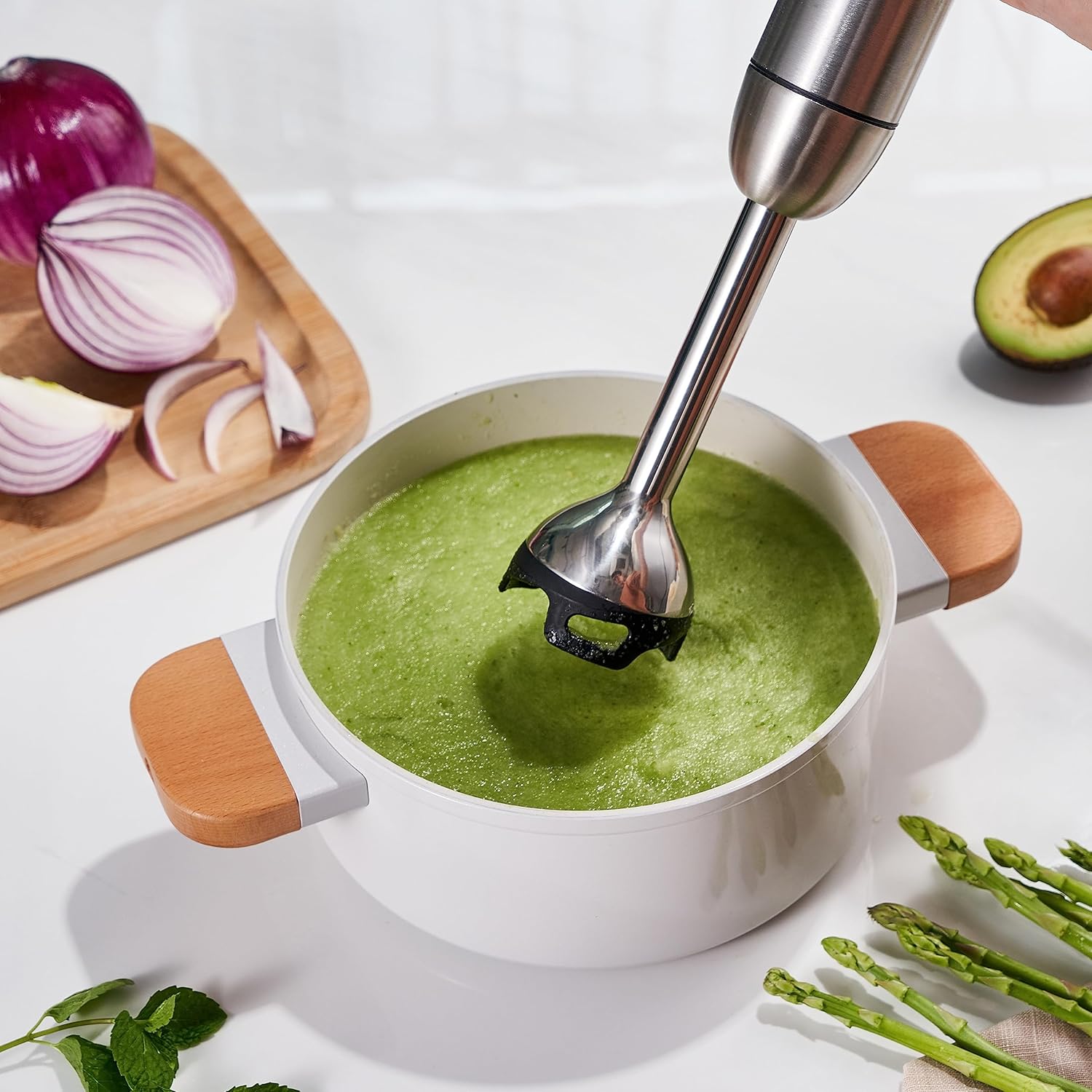 BergHOFF X5 Pro Stainless Steel Handheld Food Processor With 5 Multifunctional Blades, 1000W, 18000 RPM, 13ft Expandable, Low Noise, 16-Speed Control