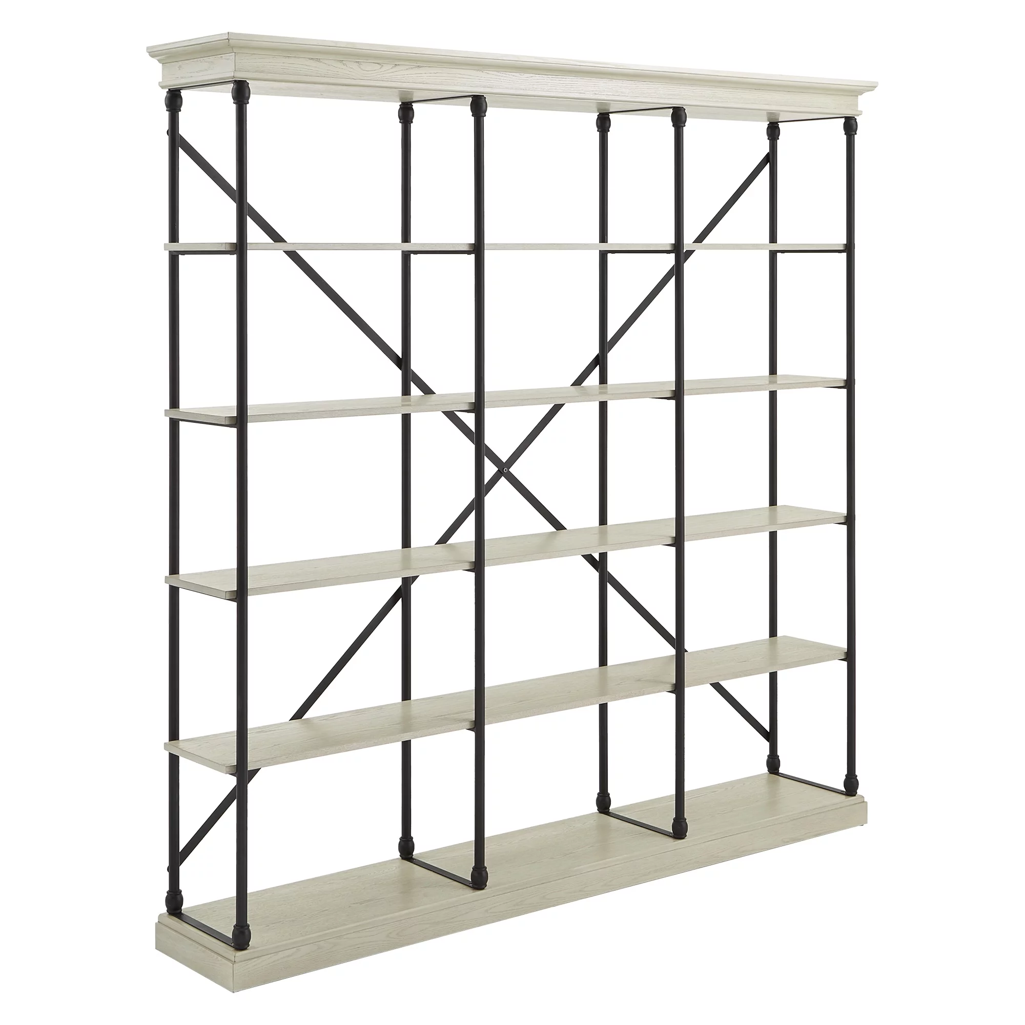 Weston Home Cabana 5 Shelf Triple Bookcase, Ivory/Black