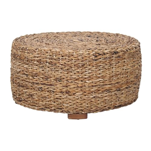 East at Main Abella Round Woven Rattan Coffee Table, Coastal Boho Coffee Table with Natural Finish