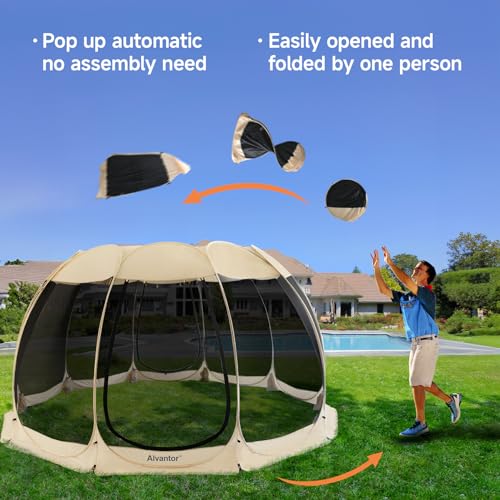 Alvantor Screen House Gazebo, 6-10-15 Person Pop Up Igloo Screened Canopy Tent with Mosquito Netting Sides
