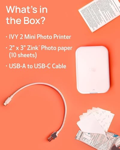 Canon Ivy 2 Mini Photo Printer (Pure White) - Bluetooth, Print from iOS & Android Devices, Bundle Incl. 110 Zink Sticky-Back Prints, LED Light Bar