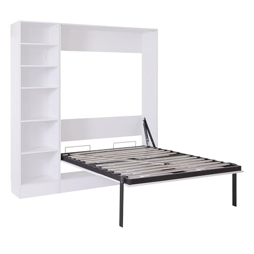 Ball & Cast Murphy Bed Wall Bed Queen Size with Cushion,Sofa Platform Bedfram Chest can be Folded,Wood Folding Hideaway w/Slat Support