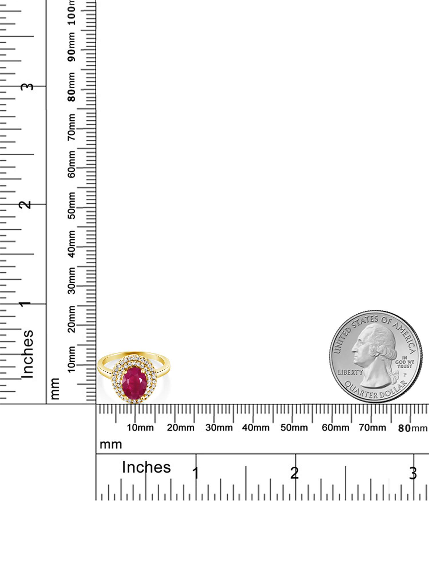 Gem Stone King 18K Yellow Gold Plated Silver Oval Red Ruby Halo Engagement Ring For Women (2.80 Cttw, Gemstone July Birthstone, Oval 8X6MM, Size 9)