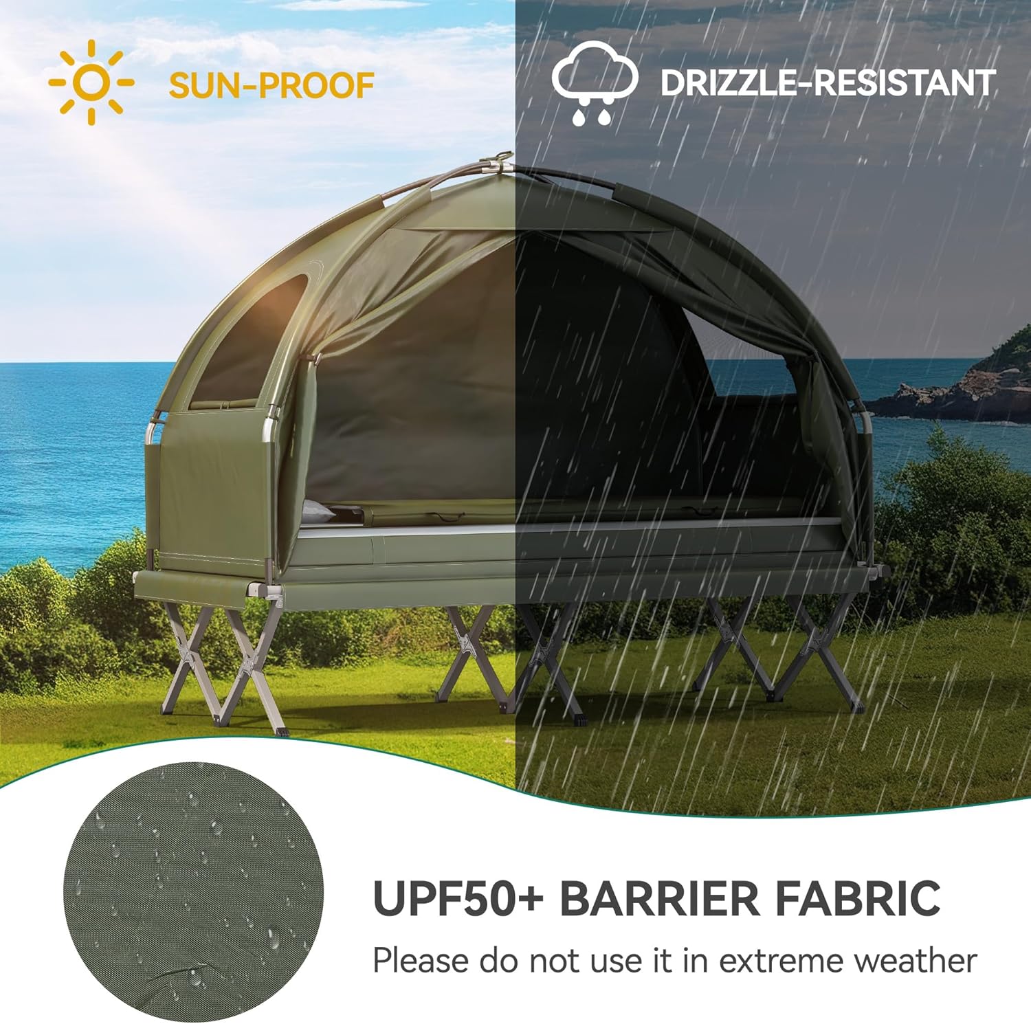 YITAHOME 2 Person Foldable Camping Cot, 6-in-1 Elevated Camping Bed Tent, with Tents, Camping Beds, Air Mattresses, Bedspreads, Foot Pumps