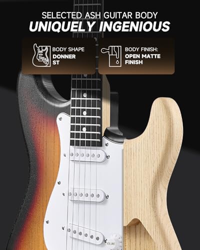 DONNER DST-80 Electric Guitar 39” Beginner Electric Guitar Kit with Amp, Classic SSS Pickup Complete with Gig Bag, Tuner, Capo, Strap, Picks