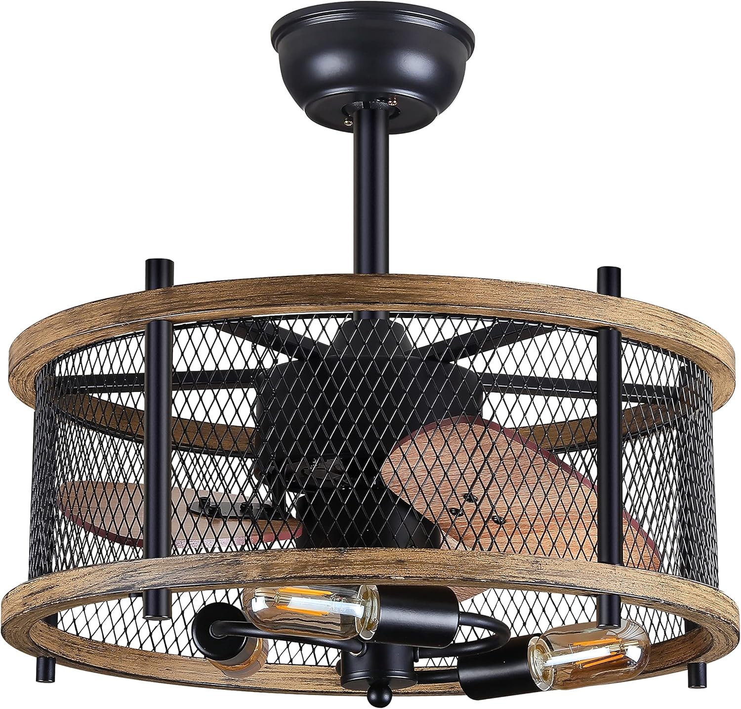 20-inch Industrial Caged Ceiling Fan with Lights Remote Control, Reversible,Modern Enclosed Bladeless Ceiling Fan Indoor