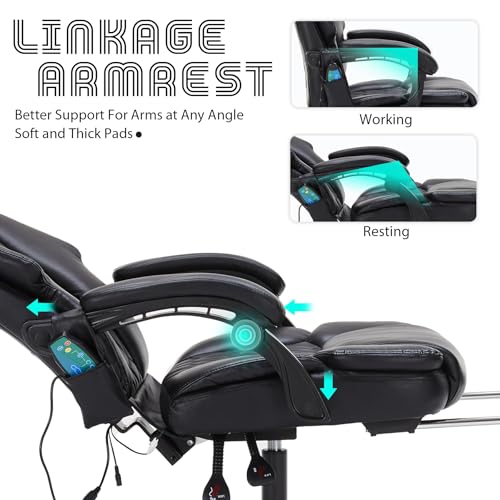 Massage Office Chair with Heat,Reclining Office Chair with Foot Rest,6 Points Vibration Home Desk Chairs for Heavy People 400lbs