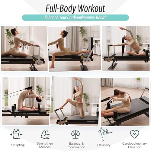 MU 91.5" Foldable Pilates Reformer Machine with Jump Board & Dual Resistance – Adjustable Reformer Pilates Machine for Full-Body Home Workout