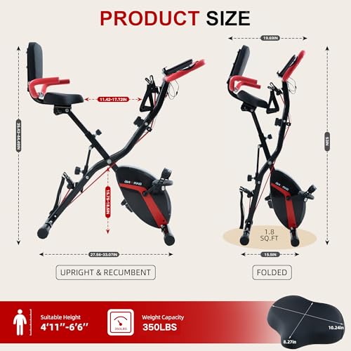 BARWING Stationary Exercise Bike for Home Workout, 5 IN 1 Foldable Indoor Cycling Bike for Seniors, 350LB Capacity, 16-Level Magnetic Resistance