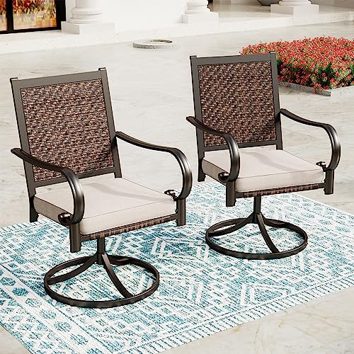 SUNSHINE VALLEY Wicker Patio Swivel Dining Chairs Set of 2, Outdoor Dining Chairs with All Weather Outside Rattan Chairs for Garden, Lawn, Backyard