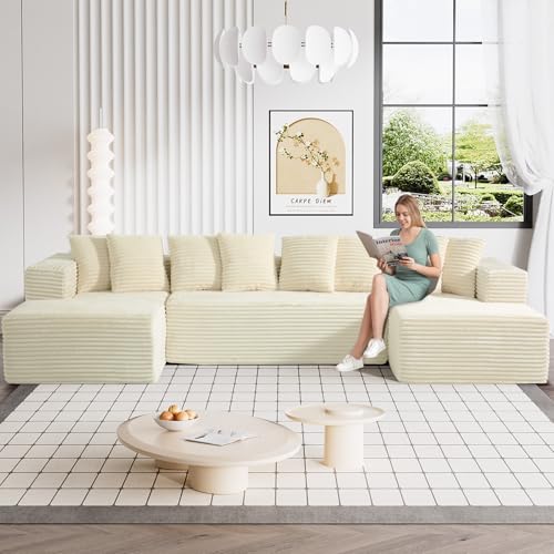 131" Modular Sectional Sofa Cloud Couch, Corduroy Memory Foam Black Sectional Couches for Living Room, Modern Deep Seat Boneless Sofa