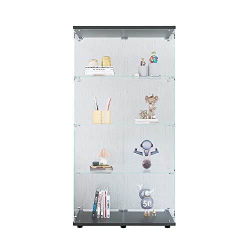 Homtique Glass Display Cabinet, 4 Shelves Curio Cabinet Display Case with Double Door and Lock, Black Floor Standing Bookshelf for Living Room